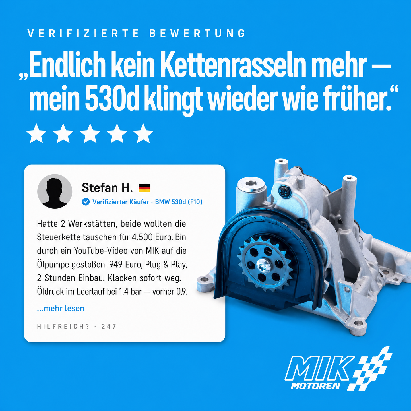 Verifizierte Kundenbewertung — MIK Upgrade-Ölpumpe N57